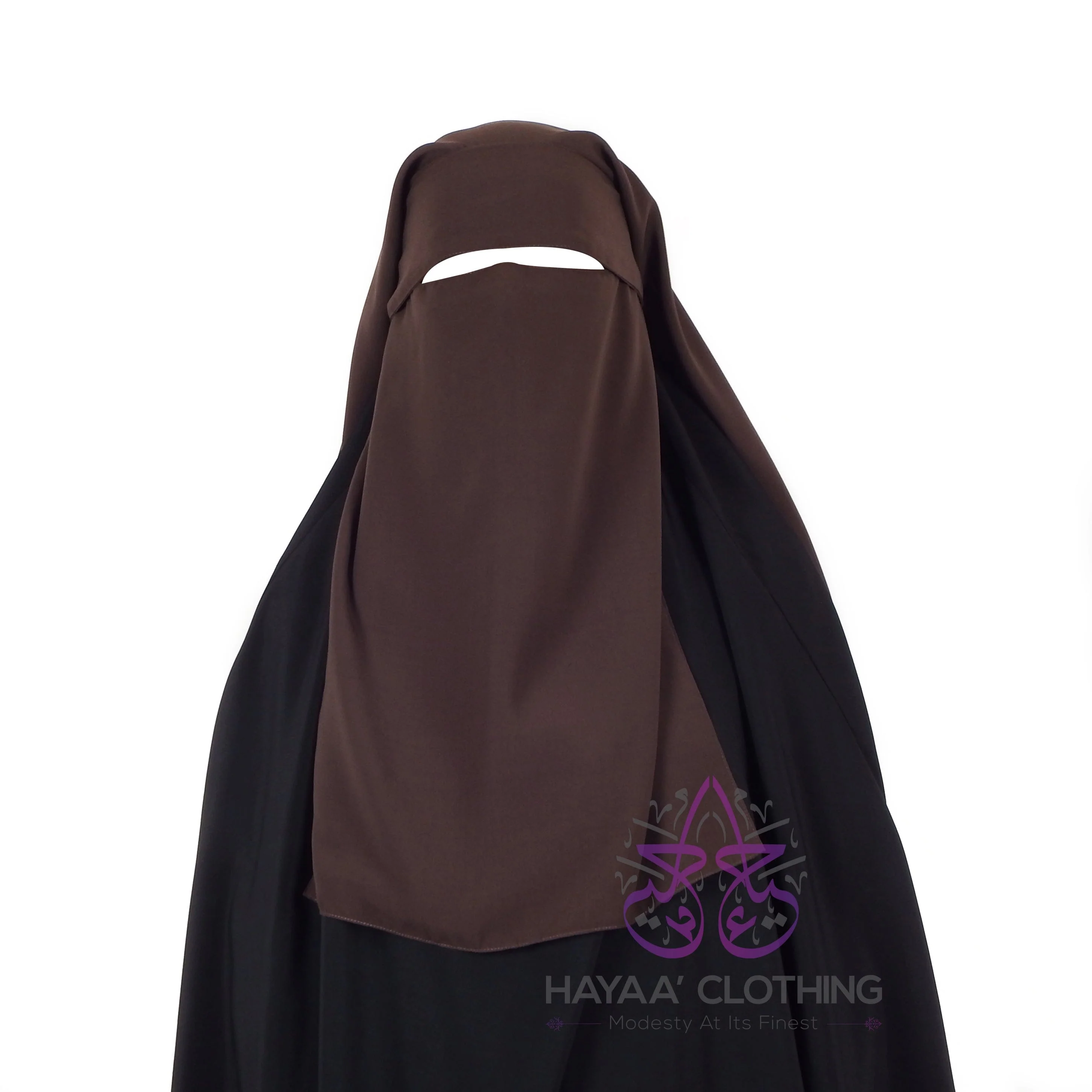 Double Layer Flap Niqab - Brown - Image 4