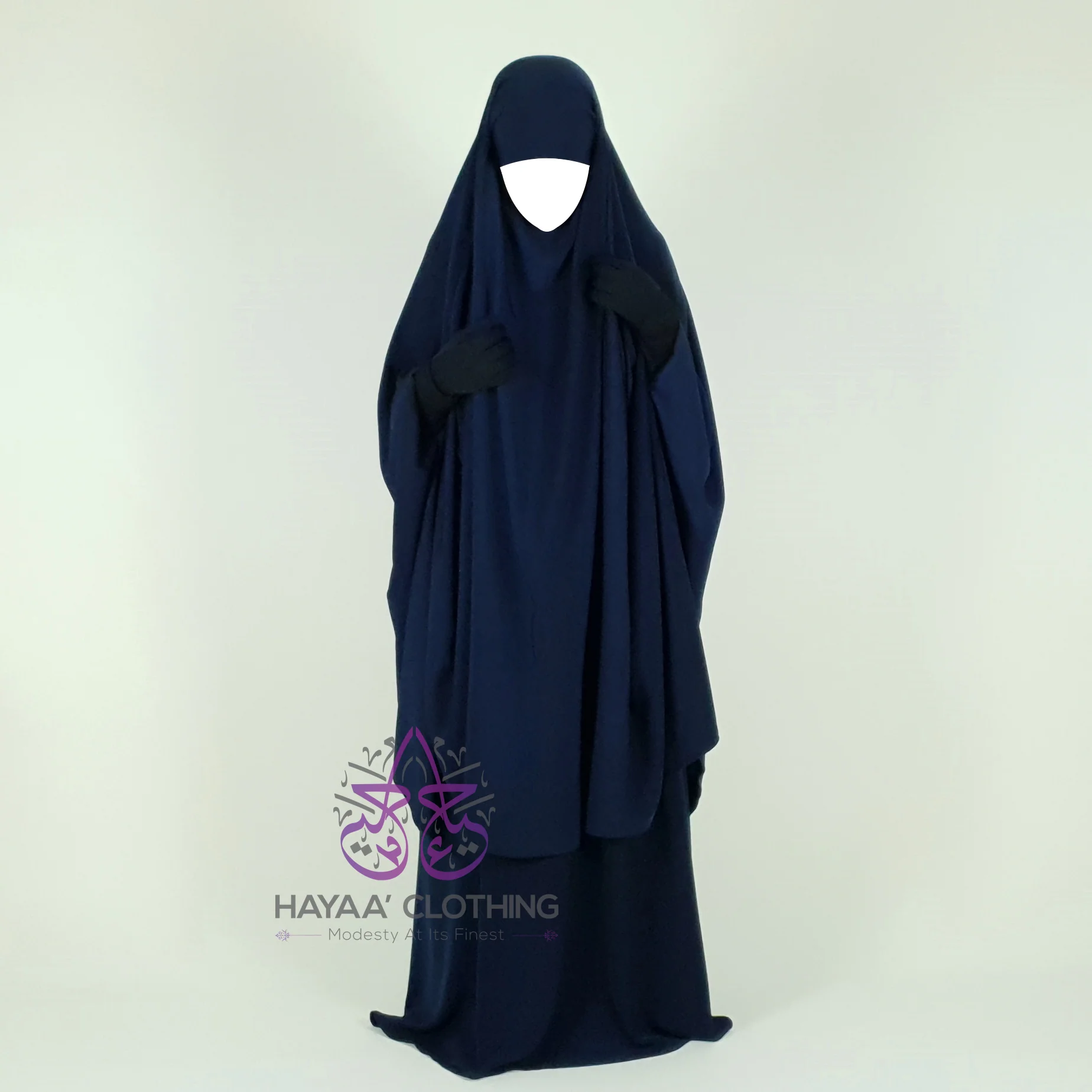 Jilbab Aa'isha 2 Piece | Elasticated headband - Navy - Image 3