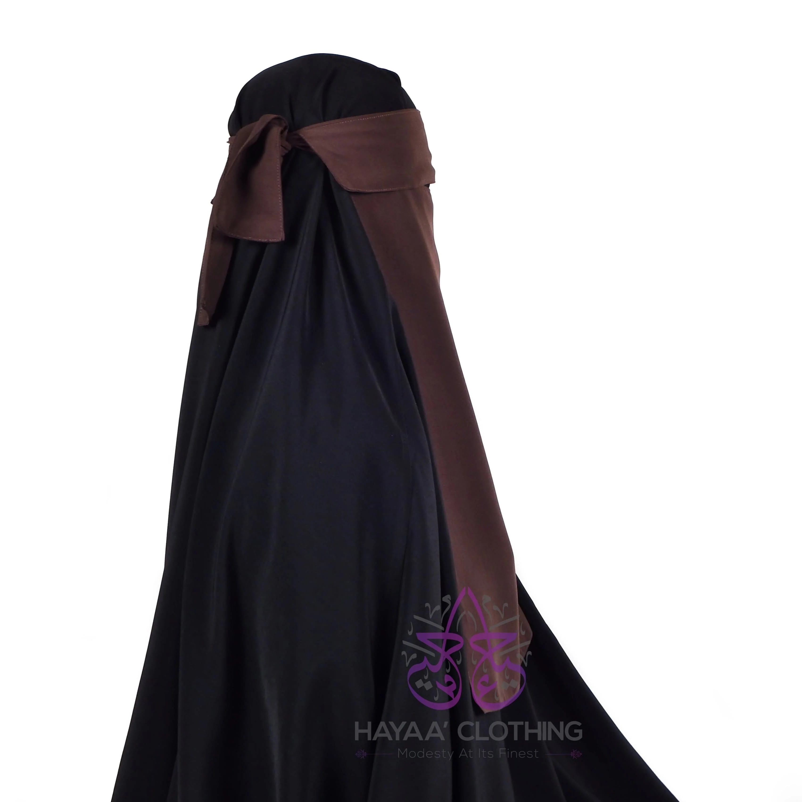 Single Layer Flap Niqab - Brown - Image 4