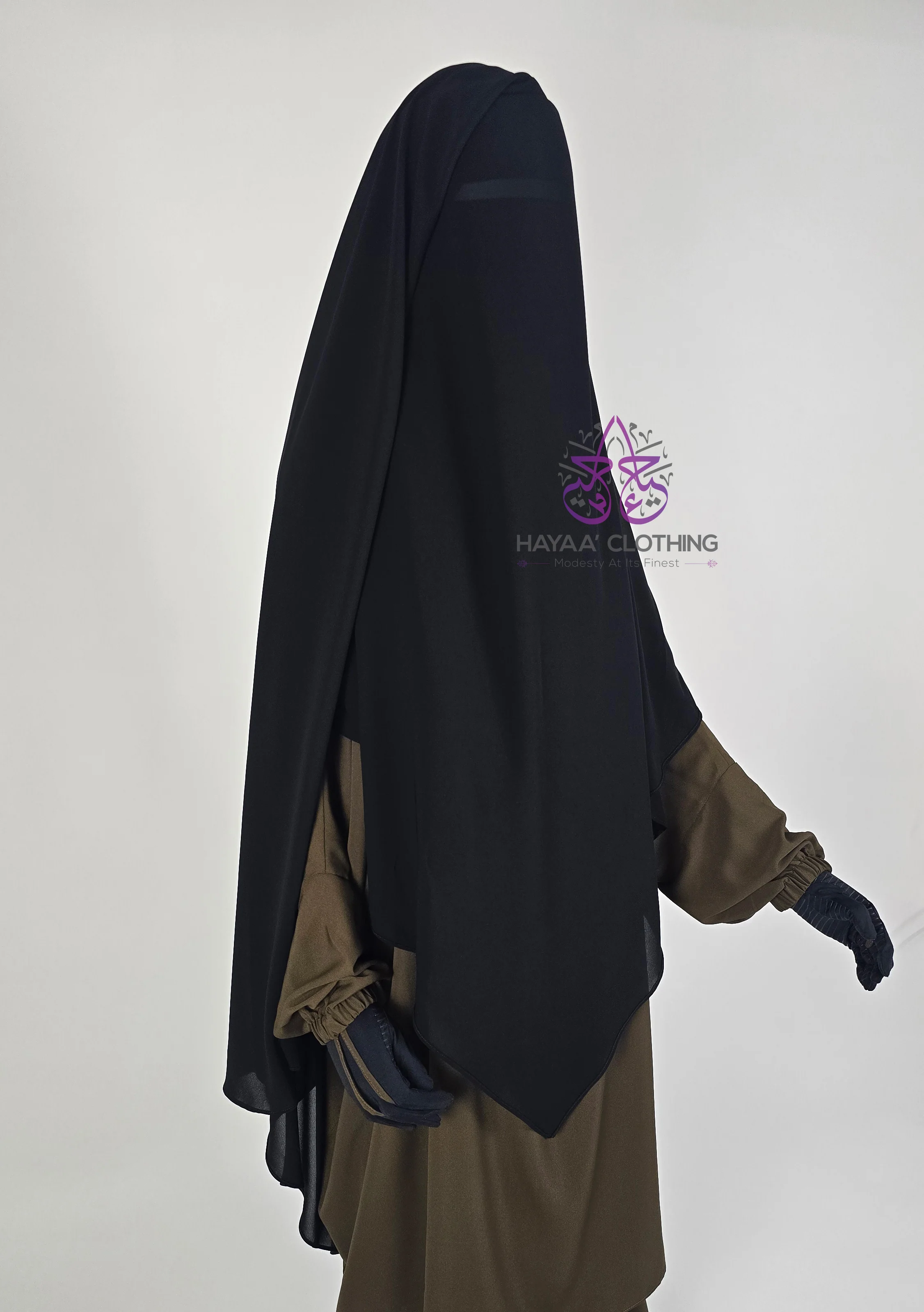 Long 3 Layered Diamond Niqab - Black - Image 3